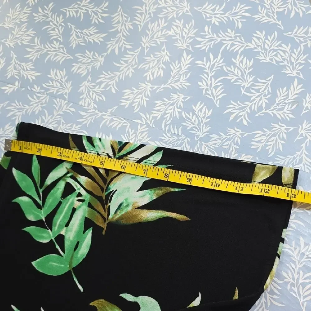 Lauren Ralph Lauren Womens Sz 2X Black Green Tropical Pockets Wide Leg Pants